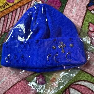Blue Kids Beanie with Decorative Accents